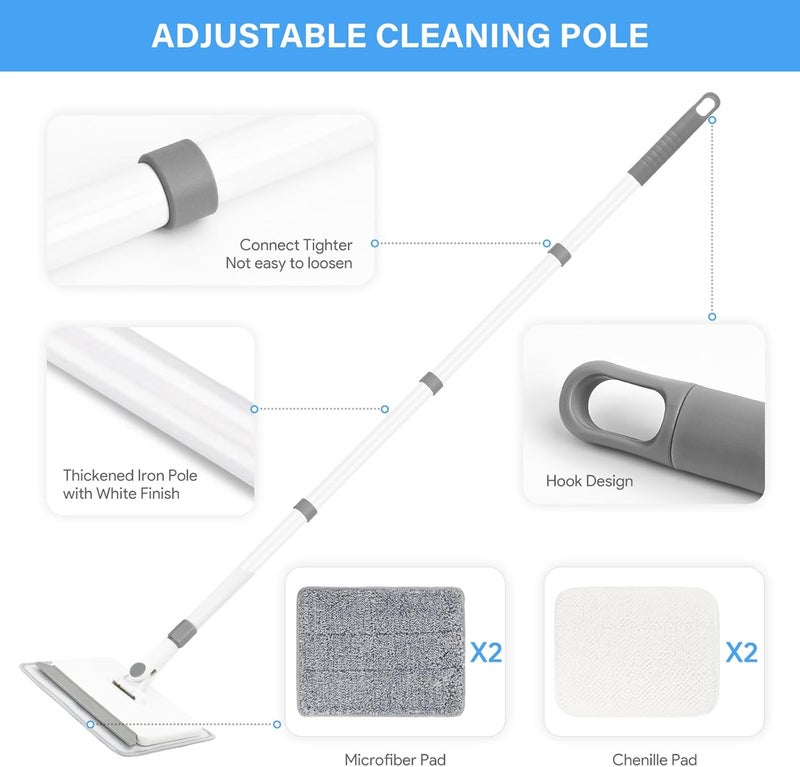 DELUX Baseboard Cleaner Tool with Handle, Baseboard Cleaner with Extendable Long Handle, 4 Reusable Cleaning Pads Wall Cleaner for Baseboards Cleaning, Ceiling, Wall, Floor, Shower Bathroom Kitchen - Image 4
